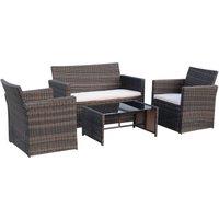 Outsunny Rattan Garden Sofa Set, 4-Seater, Outdoor Patio Wicker Weave, 2-Seater Bench, Chairs & 