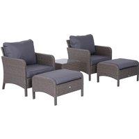 Outsunny Waterproof 2 Seater Rattan Garden Furniture Set Wicker Weave Sofa Chair with Footstool and Coffee Table Thick Cushions Dark Grey Aosom UK