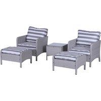 Outsunny 2 Seater PE Rattan Garden Furniture Set, 2 Armchairs 2 Stools Glass Top Table Cushions Wicker Weave Chairs Outdoor Seating - Grey Aosom UK