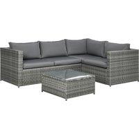 Outsunny 3 Pieces Rattan Garden Furniture 4 Seater Outdoor Patio Corner Sofa Chair Set with Coffee Table Thick Cushions Grey