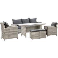Outsunny 7-Seater Rattan Dining Set Sofa Table Garden Rattan Furniture Footstool Outdoor w/ Cushion, Grey Aosom UK