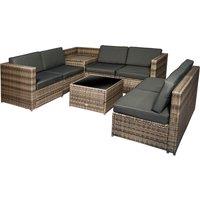 Outsunny 6-Seater Outdoor Rattan Wicker Sofa Set with Hidden Storage Side Table and Cushions, Mixed Brown Aosom UK