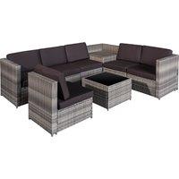 Outsunny 6 Seater Rattan Garden Furniture Patio Rattan Sofa and Table Set with Cushions 8 pcs Corner Wicker Seat Grey Aosom UK