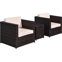 Outsunny Rattan Garden Furniture 2 Seater Sofa Furniture Set W/Cushions, Steel Frame-Brown