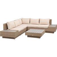 Outsunny 5-Seater Rattan Garden Furniture Outdoor Sectional Corner Sofa and Coffee Table Set Conservatory Wicker Weave w/ Armrest Cushions, Beige
