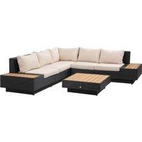 Outsunny 5-Seater Rattan Garden Furniture Outdoor Sectional Corner Sofa and Coffee Table Set Conservatory Wicker Weave w/ Armrest and Cushions, Black