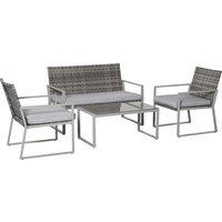 Outsunny Rattan Garden Furniture Set, 4-Seater, 2 Single Sofa Armchairs, 1 Bench, Cushions, Coffee Table, Wicker Weave, Patio Backyard
