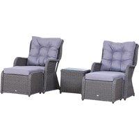 Outsunny 2 Seater Deluxe Garden Rattan Furniture Sofa Chair & Stool Table Set Patio Wicker Weave Furniture Set Aluminium Frame, Grey Aosom UK