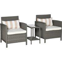 Outsunny Waterproof Rattan Garden Furniture 3 Pieces Patio Bistro Set Wicker Weave Conservatory Sofa Chair & Table Set w/ Cushion Pillow Aosom UK