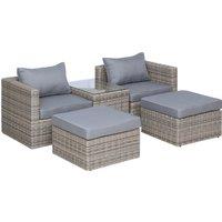 Outsunny 2 Seater Rattan Garden Furniture Set w/ Tall Glass-Top Table Aluminium Frame Plastic Wicker Thick Soft Cushions Outdoor Balcony Sofa, Grey