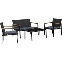 Outsunny 4PC Rattan Furniture Set 2 Single Sofa Arm Chairs 1 Bench Loveseat with Cushions & Coff