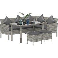 Outsunny tsunny 6-Seater Rattan Dining Set Sofa Table Footstool Outdoor w/ Cushion Garden Furniture, Dark Grey