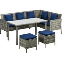 Outsunny 5 Pieces Rattan Garden Furniture Set with Dining Table, Cushions - Dark Blue