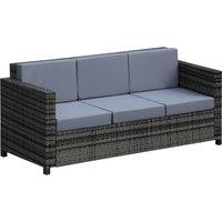 Outsunny 3-Seater All Weather Outdoor Sofa, Rattan Wicker Weave with Metal Frame and Fire Resistant Cushion, Grey Aosom UK