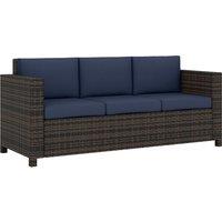 Outsunny 3 Seater Rattan Sofa All-Weather Wicker Weave Metal Frame Chair with Fire Resistant Cushio-Dark Blue