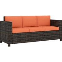 Outsunny 3 Seater Rattan Sofa All-Weather Wicker Weave Metal Frame Chair with Fire Resistant Cushio-Orange