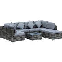 Outsunny 7-Seater Rattan Sofa Set Garden Furniture Aluminium Patio Set Wicker Seater w/Table, Grey