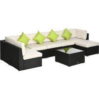 Outsunny 8 Pieces PE Rattan Corner Sofa Set, Outdoor Garden Furniture Set, Patio Wicker Sofa Seater w/ Cushion, Cushion Cover, Black Aosom UK