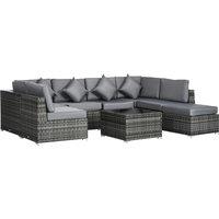 Outsunny 8 Pieces PE Rattan Corner Sofa Set Garden Furniture Set Patio Wicker Sofa Seater w/ Cushion Washable Cushion Cover Tempered Glass Table Grey