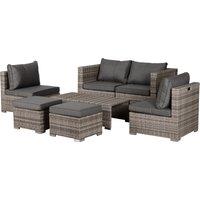 Outsunny 6-Seater Rattan Garden Furniture 6 Seater Sofa & Coffee Table Set Outdoor Patio Furnitu