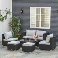 Outsunny 6-Seater Garden Rattan Wicker Sofa Set w/ Coffee Table, Wicker Weave Chair, Space-saving Fo