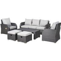 Outsunny 7-Seater Patio Furniture Set, Rattan Garden Set with Coffee Table, Footstool and Reclining Chairs, Light Grey Aosom UK