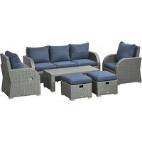 Outsunny 6pc Outdoor Couch Set, Rattan Wicker Furniture with 3-Seat Sofa, 2 Single Sofas, 2 Footstools and Coffee Table Aosom UK