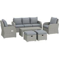 Outsunny Six-piece Rattan Garden Furniture Set with Reclining Armchairs - Dark Grey