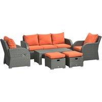 Outsunny 6pc Patio Furniture Set, Rattan Wicker with 3-Seat Sofa, 2 Single Sofas, 2 Footstools and Coffee Table Aosom UK