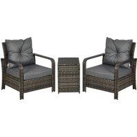 Outsunny 3 pcs PE Rattan Wicker Garden Furniture Patio Bistro Set Weave Conservatory Sofa Storage Table and Chairs Set Grey Cushion Aosom UK