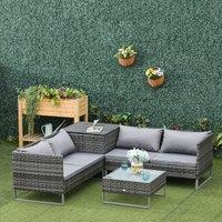 Outsunny 4 PCs Garden Rattan Wicker Outdoor Furniture Patio Corner Sofa Love Seat and Table Set with