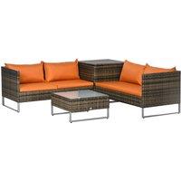 Outsunny 4pc Patio Furniture Set, Rattan Wicker Outdoor Corner Sofa Set with Love Seat, Table, Cushions, Orange Aosom UK