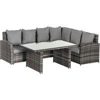 Outsunny 6-Seater PE Rattan Corner Dining Set Outdoor Garden Patio Sofa Table Furniture Set w/ Cushions, Grey Aosom UK