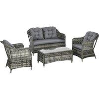 Outsunny 4 Pieces PE Rattan Wicker Sofa Set Outdoor Conservatory Furniture Lawn Patio Coffee Table w/ Cushion - Grey
