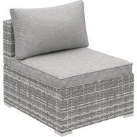 Outsunny Outdoor Garden Furniture Rattan Single Middle Sofa with Cushions for Backyard Porch Garden Poolside Light Grey