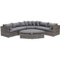 Outsunny 6-Seater Outdoor Rattan Wicker Sofa Set Half Round Patio Conversation Furniture Set w/ Cushions Grey Aosom UK