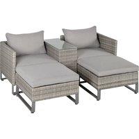 Outsunny 2 Seater Patio Rattan Wicker Sofa Set Chaise Lounge Double Sofa Bed Furniture w/ Coffee Tab