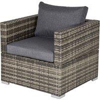 Outsunny Outdoor Patio Furniture Single Rattan Sofa Chair Padded Cushion All Weather for Garden Poolside Balcony Deep Grey Aosom UK