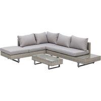 Outsunny 5-Seater Rattan Garden Furniture Wicker Conservatory Corner Sofa Set Chaise Lounge with Coffee Table, Side Table & Cushions Grey
