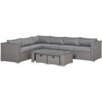 Outsunny 8-Seater PE Rattan Garden Corner Sofa Set Outdoor Wicker Conservatory Furniture Coffee Table Footstool, Grey Aosom UK