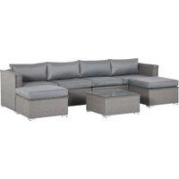 Outsunny 6-Seater PE Rattan Corner Sofa Set: Outdoor Wicker Furniture with Tea Table & Footstool, Grey