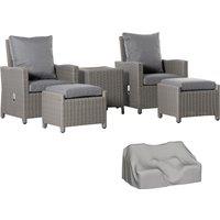 Outsunny 2 Seater Outdoor PE Rattan Patio Furniture Set Lounge Sofa Footstool Cooler Bar Coffee Table Conversation Set with Olefin Cushion Aosom UK