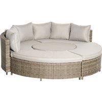 Outsunny 6-Seater Outdoor PE Rattan Patio Furniture Set Lounge Chair Round Daybed Liftable Coffee Table Conversation Set w/ Olefin Cushion, Grey