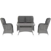Outsunny Garden PE Rattan Dining Sofa Set, Outdoor 4 Seater Wicker Furniture, High Back Chairs with Cushions for Patio, Light Grey