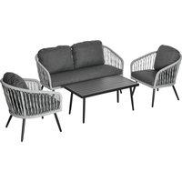 Outsunny 5-Seater Garden PE Rattan Sofa Set w/ Single Cushioned Sofas, Loveseat, Coffee Table and Ad