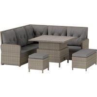 Outsunny 6 Pieces Outdoor PE Rattan Garden Furniture, Patio Wicker Sectional Conversation Corner Sofa w/ Liftable Coffee Table, Light Grey