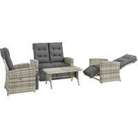 Outsunny 4 Piece Rattan Garden Furniture Set Outdoor Sofa Sectional Set with Glass Top Table for Yard, Poolside, Light Grey Aosom UK