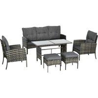Outsunny 5 Seater Rattan Garden Furniture Set, 2 Armchairs, 3-seater Wicker Sofa, 2 Footstools Glass