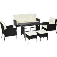 Outsunny 5 Seater Rattan Garden Furniture Set Wicker Sofa Armchairs Footstools and Glass Table Patio Rattan Sofa Sets with Cushions, Black Aosom UK