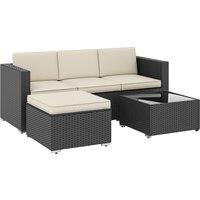 Outsunny 3 Pieces Garden Furniture Set w/ Cushions, PE Rattan Wicker Conversation Corner Sofa Set